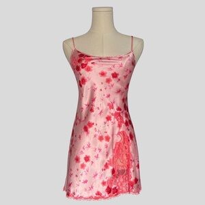 2003 Rare Vintage Victoria's Secret collab Pink and Red Floral Slip